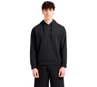 Armani Exchange Essential, all Over Logo Felpa con Cappuccio, Nero/Nero Allover, XL Uomo