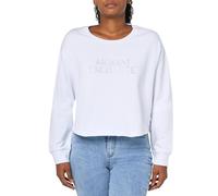 Armani Exchange Felpa Pullover Corta Logo Strass Maglia di Tuta, Bianco Ottico, S Donna