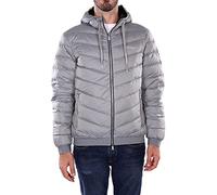 Armani Exchange Hooded Quilted Down Milano/New York Logo Zip-up Jacket Giacca, Melange Grey/Navy, L Uomo