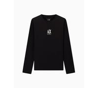 Armani Exchange T-Shirt a Maniche Lunghe da Uomo con Logo Ricamato, Nero, XS