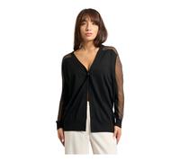 Armani Exchange, ,Knitwear ,Donna ,Nero ,S Cardigan Nero con Scollo a V e Inserto Trasparente