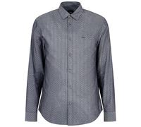 Armani Exchange Maglietta a Maniche Lunghe con Micro Button Down. vestibilità Regolare, Pois Bianchi e Neri, XS Uomo