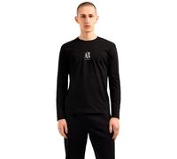 Armani Exchange T-Shirt a Maniche Lunghe da Uomo con Logo Ricamato, Nero, XS