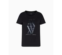 Armani Exchange Maglietta da Donna a Maniche Corte con Logo Stampato Regular Boxy Fit, Nero, M
