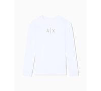 Armani Exchange Long Sleeve Front Strass Logo Slim Fit Maglietta, Bianco Ottico, S Donna