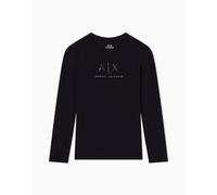 Armani Exchange Long Sleeve Front Strass Logo Slim Fit Maglietta, Nero, M Donna