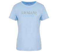 Armani Exchange Maglietta da Donna con Logo Rhinestone, in Jersey di Cotone, Taglia XL, Blue River, XL