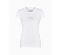 Armani Exchange Maglietta da Donna con Scollo Rotondo, Slim Fit, con Strass A|x, Bianco Ottico, L