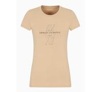 Armani Exchange Crewneck Slim Fit Rhinestone Monogram Logo Tee T-Shirt, Incenso, XL Donna