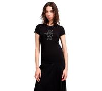 Armani Exchange Crewneck Slim Fit Rhinestone Monogram Logo Tee T-Shirt, Nero, S Donna
