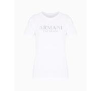 Armani Exchange Maglietta da Donna con Scollo Rotondo, vestibilità Regolare, con Strass e Log Metallizzati, Bianco Ottico, L