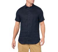 Armani Exchange Maglietta da Uomo, a Maniche Corte, Linen Button Down, Blu Navy, L