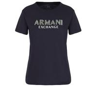 Armani Exchange Maglietta in Jersey di Cotone con Logo Rhinestone T-Shirt, Mirtillo, XS Donna