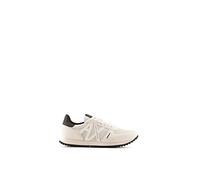 Armani Exchange Men's Openwork Side, Contrast Logo, Microsuede Inserts Sneaker, Bianco, 46 EU