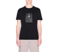 Armani Exchange One Block Up, Front Logo with Rubbed Photo Print T-Shirt, Nero, XL Uomo