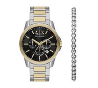 Armani Exchange Orologio analogico da uomo con quadrante nero, Due toni, Moderno