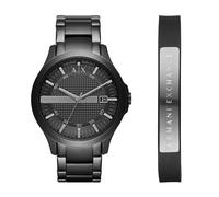 Armani Exchange Orologio da uomo con tre lancette e data, in acciaio inox, cassa da 46 mm, Set nero/nero, misura unica, Moderno