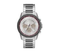 Armani Exchange Orologio da Uomo, Movimento Cronografo, Acciaio Inossidabile, Cassa da 44 mm, Bracciale in Silicone o Acciaio, D'argento