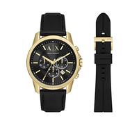 Armani Exchange Orologio da uomo, movimento cronografo al quarzo e cassa da 44 mm con cinturino in pelle, Set nero e oro