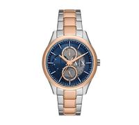 Armani Exchange Orologio da Uomo, Movimento Multifunzione, Acciaio Inossidabile, con Cassa da 42 mm e Cinturino in Pelle o Acciaio, Argento/Oro rosa, Tono argento e blu