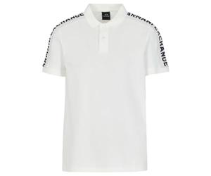 Armani Exchange Polo da Uomo a Maniche Corte con Logo Jacquard, Bianco Sporco, M