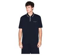 Armani Exchange Polo da Uomo Essential, Striped Collar Side Milano-New York, con Logo Lettering, Blu, M, Navy Scuro, M