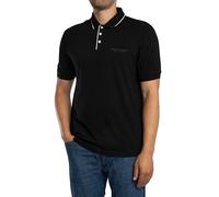 Armani Exchange Polo da Uomo Essential, Striped Collar Side Milano-New York, con Logo Lettering, Nero, M, Nero, M