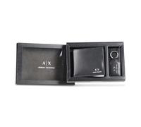 Armani Exchange Essential Plain Leather, 2 Pezzi, Set Regalo con Portafogli e Portachiavi Uomo, Nero, Taglia Unica