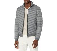 Armani Exchange Quilted Down Milano/New York Logo Zip-up Jacket Cappotto Alternativo in Piuma, Melange Grey/Navy, X-Small Uomo