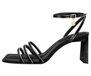 Armani Exchange Sandali da donna Dalia con tacco a tripla fascia e cinturino alla caviglia, Nero, 41 EU
