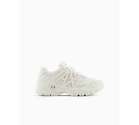 Armani Exchange Scarpe da Donna Speed Low Cut, Dettagli in Rete, Logo Big Side Sneaker, White+Pale, 38,5 EU, Bianco Pallido, 38.5 EU