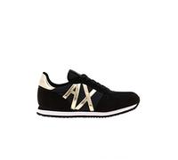 Armani Exchange Sneaker da Donna in Microfibra Scamosciata con Pizzo, Black Lt Gold., 40 EU