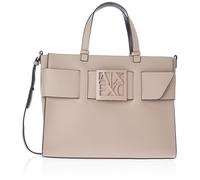Armani Exchange Susy, Monogram Classic, Metal Logo, Shoulder Strap, Shopping Bag Donna, Sabbia
