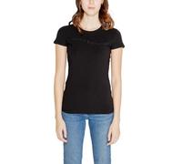 Armani Exchange T-Shirt con Logo a Onde Embellished Slim Fit, Nero, L Donna