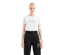 Armani Exchange T-Shirt da Donna in Jersey di Cotone con Logo Strass, Bianco Ottico., S