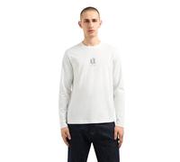 Armani Exchange Icon Project, Embroidered Logo, Long Sleeve T-Shirt, Bianco Sporco, M Uomo