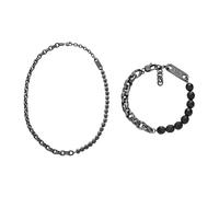 Armani Exchange Uomo Collana e Bracciale in Acciaio Inossidabile Gunmetal, Set