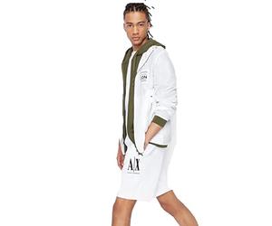 Armani Exchange Uomo Embroidered Front Logo Adjustable Drawstrings Shorts Casual, Bianco, L
