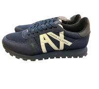 Armani Exchange Uomo Openwork Side, Contrast Logo, Microsuede Inserts Sneaker, Blu, 40 EU