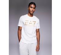 Armani - T-shirt bianca con logo EA7 color oro-Bianco 42