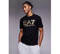 Armani - T-shirt nera con logo EA7 color oro-Nero 40