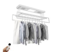 Armanyya Stendibiancheria elettrica da parete e soffitto con ventilatore e telecomando, stand sollevatore, asta appendiabiti 130-215 cm, illuminazione a LED, 50 m, telecomando (bianco)