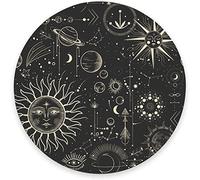 Armanza Tappetino per mouse rotondo, motivo celeste, sole e luna, tappetino per mouse lavabile con panno in lycra, base in gomma antiscivolo, piccoli tappetini per mouse per mouse wireless