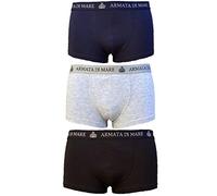 Armata di mare 3 Boxer Parigamba da Uomo Cotone Elasticizzato con Elastico Esterno e Scritta Bianco Nero Grigio Blu (5/L, Assortito)
