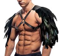 Armatura da cavaliere vichingo medievale gotico con piume, imbottitura in pelle, protezione per spalla singola/doppia, stile steampunk, costume retrò steampunk, per travestimenti di Halloween e