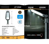 ARMATURA LAMPIONE STRADALE A LED 200W LUCE BIANCA 6500K ALIMENTAZIONE 220V IP65 [EEK: A+]
