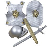 Armatura medievale, costume da cavaliere per bambini 4 pezzi/set L'armatura da cavaliere medievale include elmo, scudo, spada e costumi da vestire per bambini per giochi di ruolo cosplay di Halloween