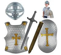 Armatura medievale, Costume da cavaliere per bambini 4 pezzi/set Modello a croce Armatura da cavaliere medievale Include elmo, scudo, spada e corpo, costumi da vestire per bambini per giochi di ruolo