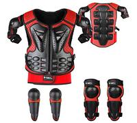 Armatura Moto per Bambini,JUSTDOLIFE 5 Pezzi Set di Armatura da Moto Protezione di Motocross per Bambini Ginocchiere Traspiranti Gomito Pettorina per Tutti I Terreni Ciclismo Sci Pattinaggio