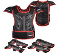 Armatura Moto per Bambini - JUSTDOLIFE Protettore Motocross a Guscio Spesso per Giovani Adolescenti con Protezioni per Ginocchia Gomiti Braccia e Spalle per Ciclismo Fuoristrada sci (Nero-Rosso)